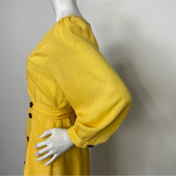 Lulus Boho Aja Golden Yellow Three-Quarter Balloon Sleeve Preppy Dress Size M - Picture 11 of 11